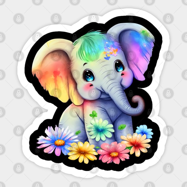 Cute baby elephant with flowers Sticker by Gardner Designs 